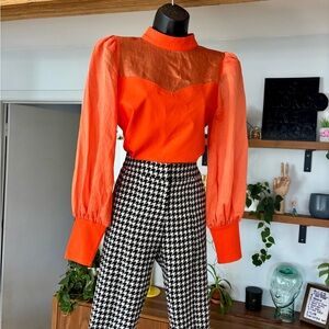 FLATWHITE- Anthropologie-Women's Orange Blouse with Sheer Details – NWT
